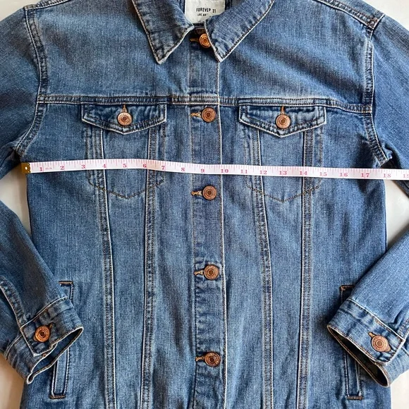 Forever 21 Los Angeles Denim Jacket Distressed Jean Trucker Classic Y2K - Picture 7 of 10